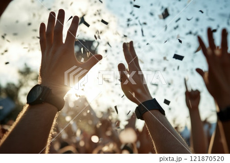 Independence Day celebration: joyful gathering, Bosnian and Herzegovina spirit, national pride, vibrant festivities, traditional attire, community unity, cultural expression, shared happiness. 121870520
