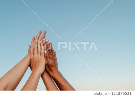 Harmony in diversity: a portrait of businesspeople from varied backgrounds, capturing unity, respect, joy in shared work, highlighting the beauty of togetherness regardless of appearance or ethnicity. 121870521