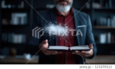 Book Digitization: transforming pages, digital data flow, educational technology, seamless integration, tech-driven learning, content conversion, innovative education, digital advancement. 121870522