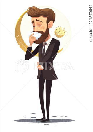 Sick individual moment: sneezing act, tissue aid, mask barrier, virus defense, cold relief, respiratory concern, illness prevention, germ reduction, personal care, seasonal condition response. Sick individual moment: sneezing act, tissue aid, mask barrier, virus defense, cold relief, respiratory concern, illness prevention, germ reduction, personal care, seasonal condition response. 121870644