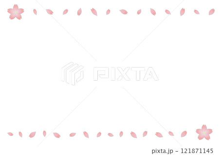 ピンクの桜の花びらのラインが上下に並ぶ桜のフレーム 121871145
