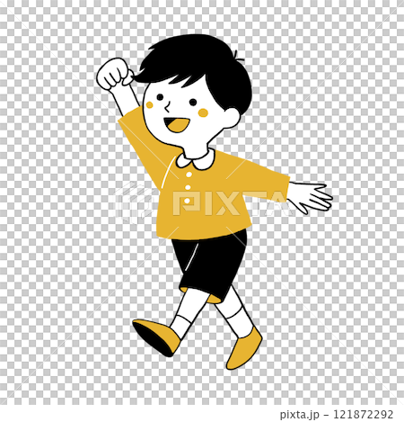 一個行走的男孩的手繪插圖 121872292