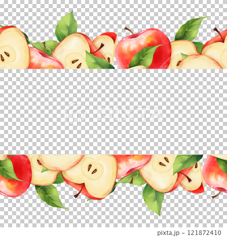 Hand-drawn pattern, seamless fruit border of red apples and green leaves Hand-drawn pattern, seamless fruit border of red apples and green leaves 121872410