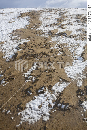 冬の鳥取砂丘の雪景色 鳥取県 鳥取砂丘 121873149