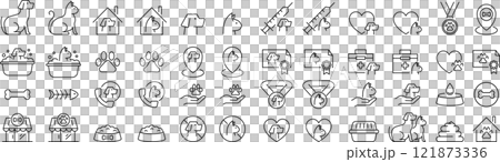 關於向量中的狗和貓單色的線條畫圖示集 121873336