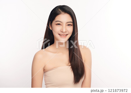Beautiful young asian woman with clean fresh skin on white background, Face care, Facial treatment, Cosmetology, beauty and spa, Asian women portrait. Beautiful young asian woman with clean fresh skin on white background, Face care, Facial treatment, Cosmetology, beauty and spa, Asian women portrait. 121873972