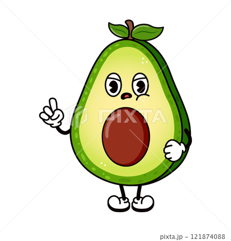Cute angry sad Avocado character. Vector hand Avocado character. Isolated on white background Cute angry sad Avocado character. Vector hand Avocado character. Isolated on white background 121874088