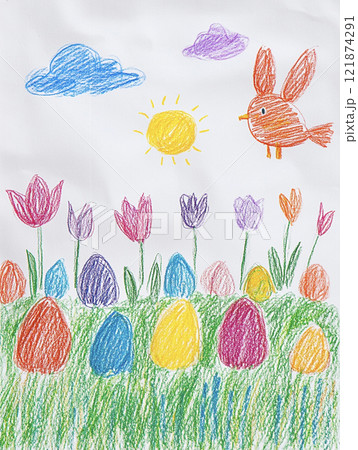クレヨンで描いたイースターの風景　AI画像 121874291