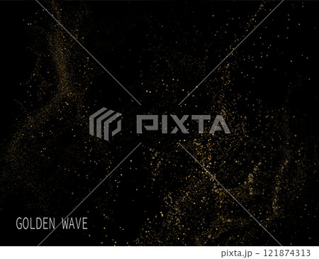 Isolated design component, glitter tinsel, gold fiber on black design 121874313