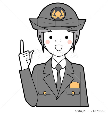 人差し指を立てる女性警察官 121874382