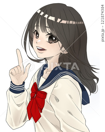指を指すセーラー服の女の子 121874384