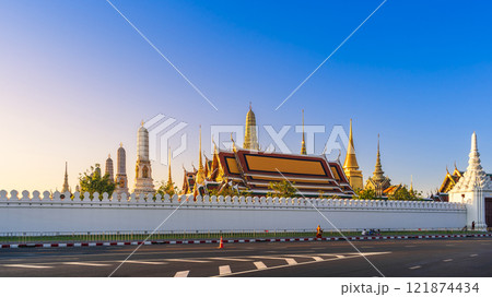 The Grand Palace and Temple of the Emerald Buddha at sunrise, a top landmark in Bangkok. The Grand Palace and Temple of the Emerald Buddha at sunrise, a top landmark in Bangkok. 121874434