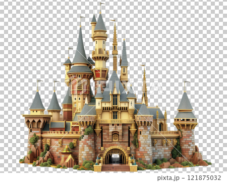 Fairytale castel isolated on white background png transparent clipart. 121875032
