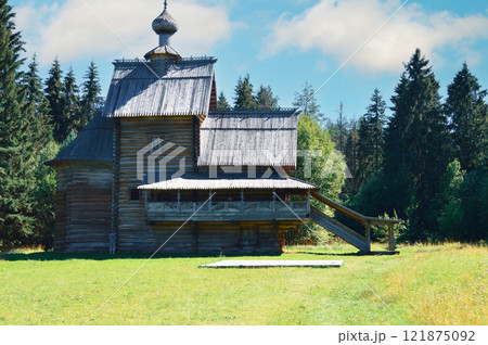 Traditional Old Wooden Church in Rural Russia 121875092