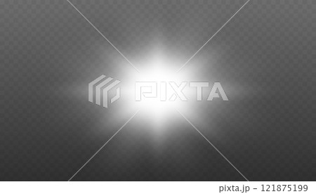 Glow light effect. Star burst with sparkles. Vector transparent sunlight special lens flare light effect. Stellar Radiance. Glowing Stars with a Sparkling Starlight Effect. 121875199