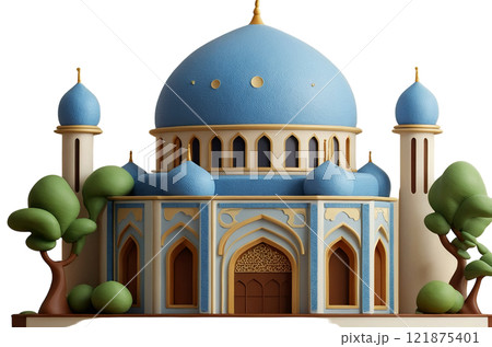 A beautiful image showcasing iconic mosques and landmarks like the Taj Mahal, with elements of Islamic architecture, minarets, domes 121875401