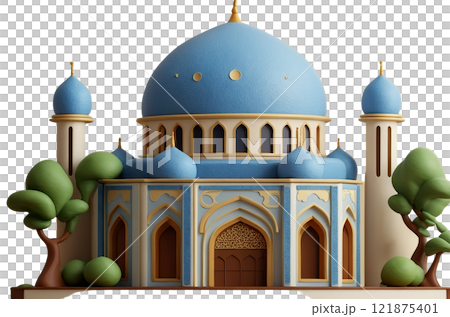 A beautiful image showcasing iconic mosques and landmarks like the Taj Mahal, with elements of Islamic architecture, minarets, domes 121875401