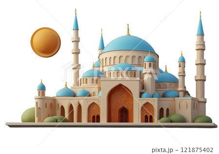 A beautiful image showcasing iconic mosques and landmarks like the Taj Mahal, with elements of Islamic architecture, minarets, domes A beautiful image showcasing iconic mosques and landmarks like the Taj Mahal, with elements of Islamic architecture, minarets, domes 121875402