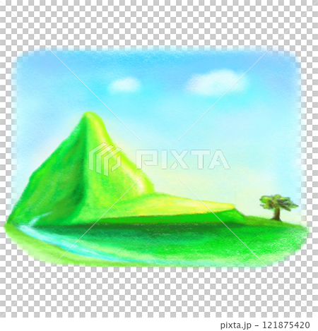 Crayon mountain and green land illustration, blue sky and prairie drawing Crayon mountain and green land illustration, blue sky and prairie drawing 121875420