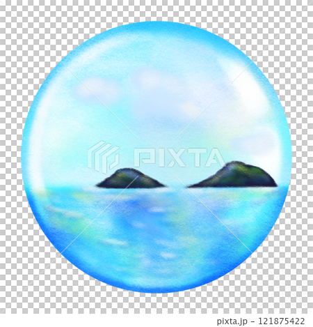 Ocean nature round background illustration, sea and mountain circle frame crayon drawing Ocean nature round background illustration, sea and mountain circle frame crayon drawing 121875422
