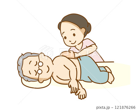 清拭、身体の清潔を保つ介護をする 121876266