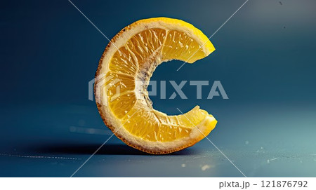 Vitamin and letter C. AI generated. Citrus juicy fruit, healthy tropical vitamin 121876792
