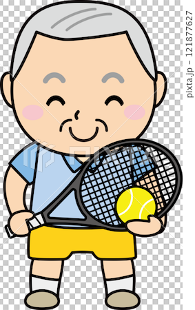 老人微笑著享受網球 老人微笑著享受網球 121877627