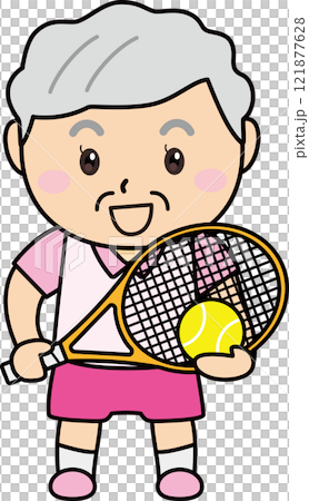 老婦人微笑著享受網球 121877628