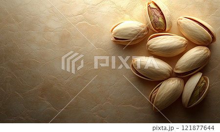 A pile of fresh pistachios, a healthy and delicious snack. 121877644