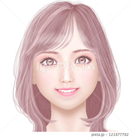 セミロングの女性　ライトピンク系 121877782