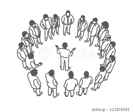 The man is giving a speech to the group. 121878391