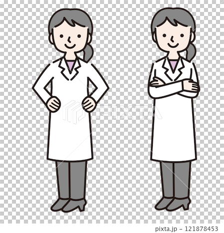 A confident woman in a white coat (full body): Illustration material A confident woman in a white coat (full body): Illustration material 121878453