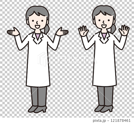 舉起雙手微笑的白衣女子（全身）：插畫素材 121878461