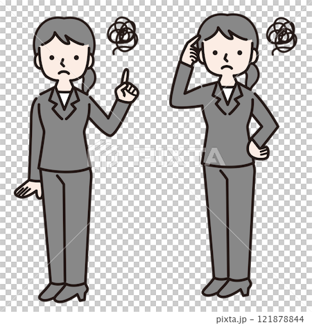 A woman in a suit who is worried about something (whole body): Illustration material A woman in a suit who is worried about something (whole body): Illustration material 121878844