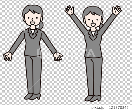 A woman in a suit spreading her arms (whole body): Illustration material 121878845