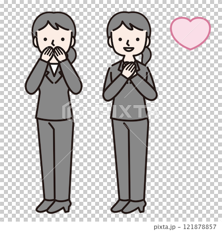 きゅんとときめき幸せなスーツの女性(全身):イラスト素材 きゅんとときめき幸せなスーツの女性(全身):イラスト素材 121878857