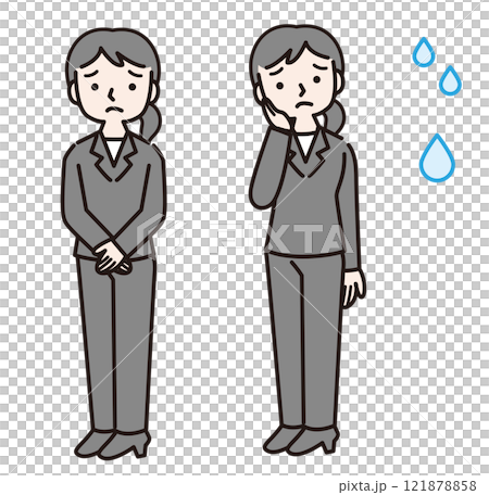 困った様子のスーツの女性(全身):イラスト素材 困った様子のスーツの女性(全身):イラスト素材 121878858