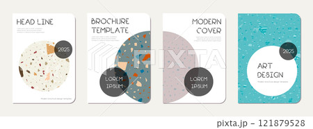 Notebook cover design. Terrazzo abstract background made of natural stones, granite, quartz and marble. Venetian terrazzo texture notebook cover template. Notebook cover design. Terrazzo abstract background made of natural stones, granite, quartz and marble. Venetian terrazzo texture notebook cover template. 121879528