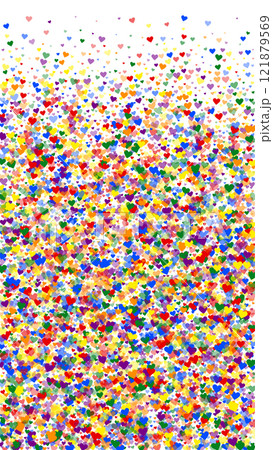 Valentine hearts, flying, falling down, floating. Rainbow colored scattered hearts. LGBT valentine card. Lovable valentine hearts vector illustration. Valentine hearts, flying, falling down, floating. Rainbow colored scattered hearts. LGBT valentine card. Lovable valentine hearts vector illustration. 121879569