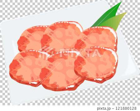 皿に並べられた牛肉タン塩 121880128