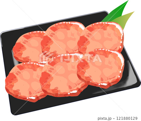 皿に並べられた牛肉タン塩 121880129