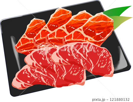 皿に並べられた牛肉イラスト 121880132