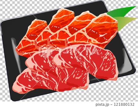 排列在盤子上的牛肉插圖 121880132