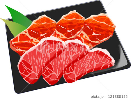 皿に並べられた牛肉イラスト 121880133