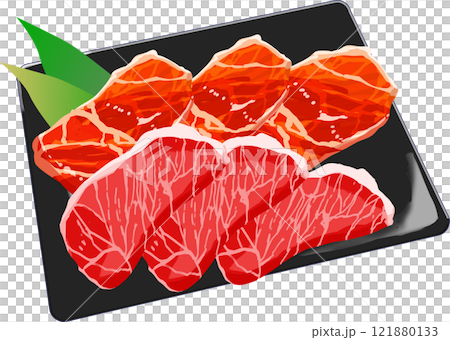 Illustration of beef arranged on a plate 121880133