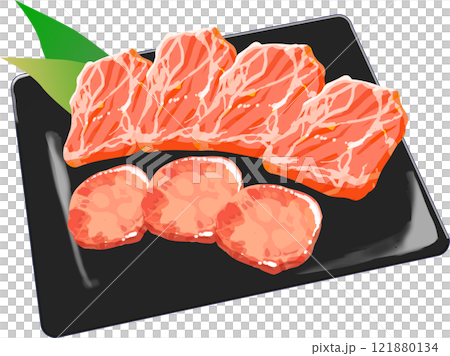 皿に並んだ牛肉イラスト_タン塩_カルビ 121880134