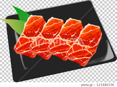 皿に並べられたカルビ牛肉イラスト 121880136