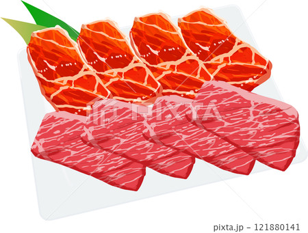皿に並べられた牛肉 121880141