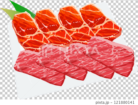 皿に並べられた牛肉 121880141