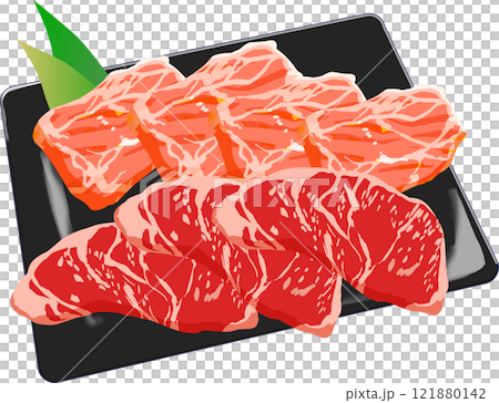 Beef lined up on a plate Beef lined up on a plate 121880142